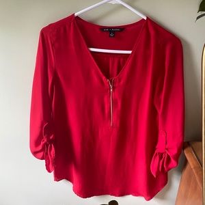 Red 3/4 Length Sleeve Top with Zipper Front